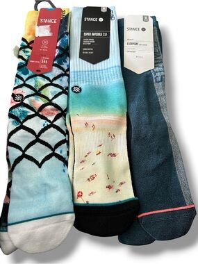 BEACHY MERMAID Stance Assorted Socks - 3 PAIR WOMEN SZ M BLUES VACATION OCEAN